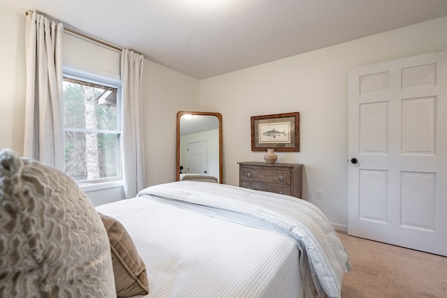 bedroom with light carpet