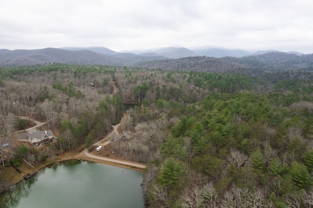 bird's eye view featuring a water and mountain view