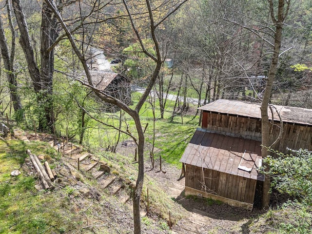 211 Gregory Hollow Rd, Robbinsville, NC 28771 - view of yard with a view of trees, an outbuilding, and a shed