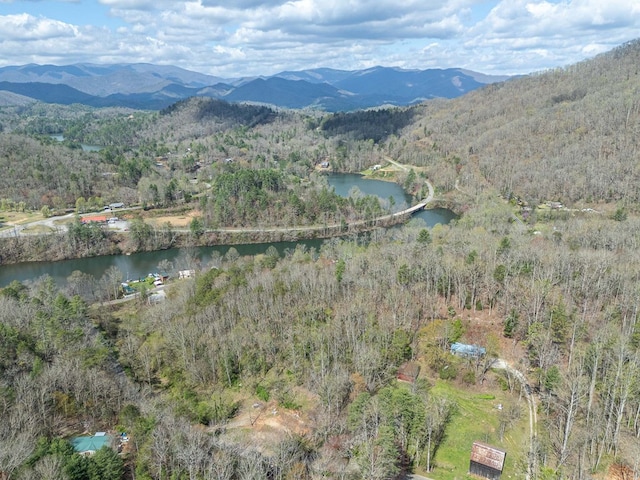 211 Gregory Hollow Rd, Robbinsville, NC 28771 - bird's eye view featuring a forest view and a water and mountain view