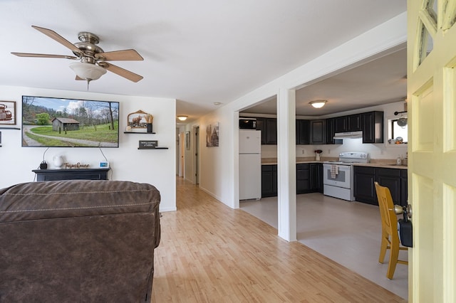211 Gregory Hollow Rd, Robbinsville, NC 28771 - living area with light wood-style flooring, baseboards, and a ceiling fan