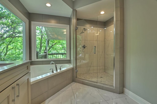 bathroom with plus walk in shower