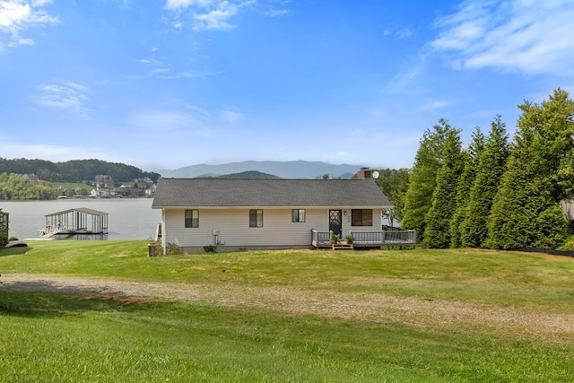 2793 Hidden Valley Rd, Hiawassee, GA 30546 - back of property featuring a lawn, a chimney, and a deck with water view