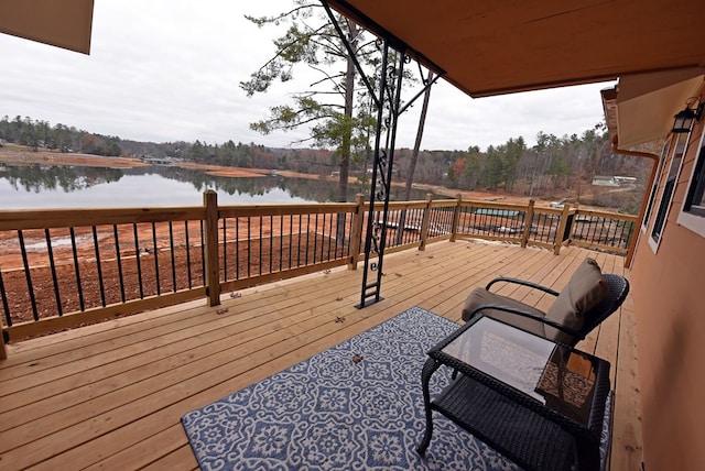 wooden terrace with a water view