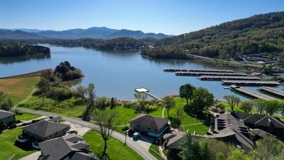 aerial view with a water and mountain view