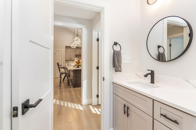 bathroom with hardwood / wood-style flooring and vanity