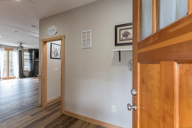 corridor with dark hardwood / wood-style floors