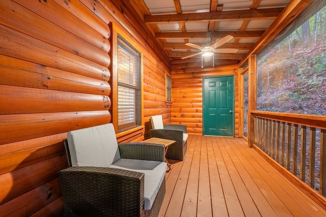 wooden terrace with ceiling fan