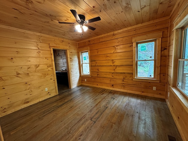 122 Laurel Creek Trl, Blue Ridge, GA 30513 - spare room with dark wood-type flooring, wood ceiling, visible vents, and a wealth of natural light