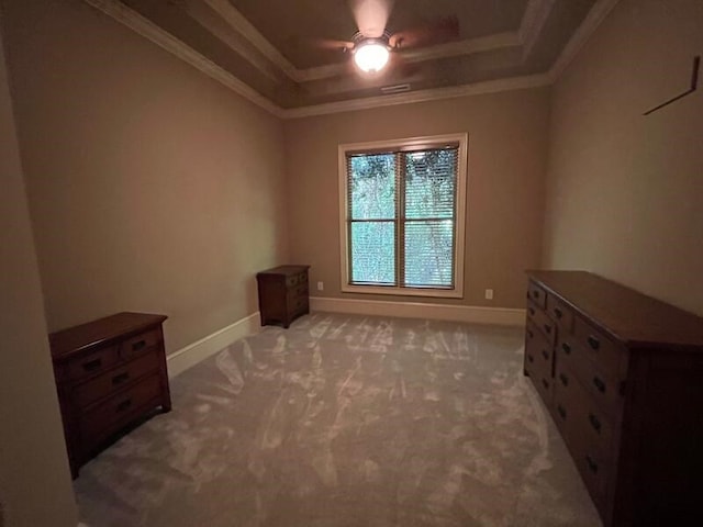 366 Licklog Rdg, Hayesville, NC 28904 - unfurnished room with a tray ceiling, a ceiling fan, light carpet, and crown molding