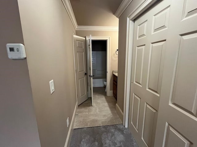 366 Licklog Rdg, Hayesville, NC 28904 - hallway with crown molding and dark colored carpet