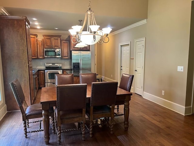 366 Licklog Rdg, Hayesville, NC 28904 - dining area with a chandelier, crown molding, dark wood-style floors, and recessed lighting