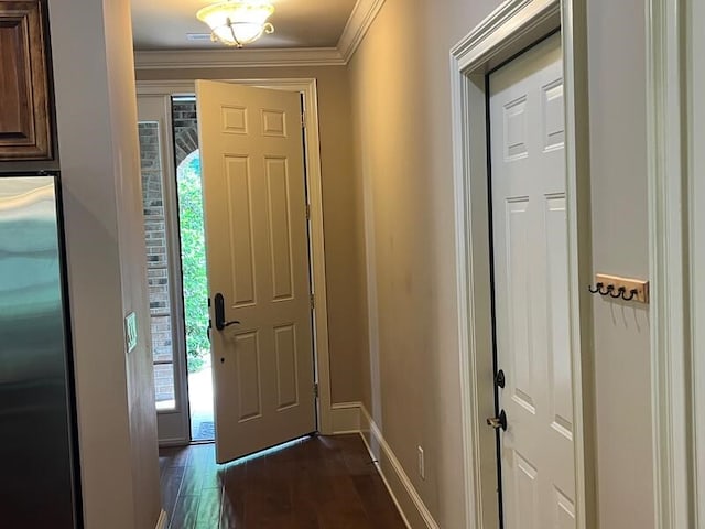 366 Licklog Rdg, Hayesville, NC 28904 - foyer with crown molding and dark wood-type flooring
