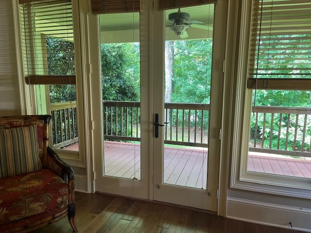 366 Licklog Rdg, Hayesville, NC 28904 - entryway with wood finished floors, french doors, and ceiling fan