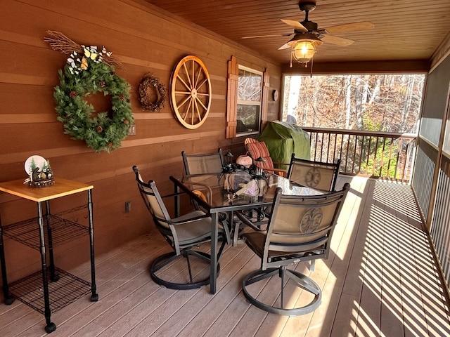 wooden deck with ceiling fan