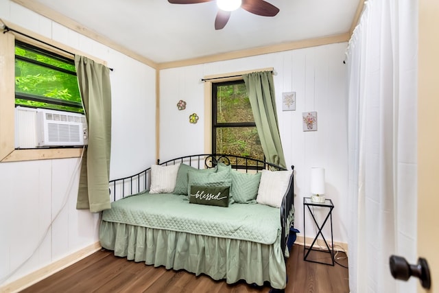338 Canter Ct, Ellijay, GA 30540 - bedroom with wood finished floors, cooling unit, a ceiling fan, and baseboards