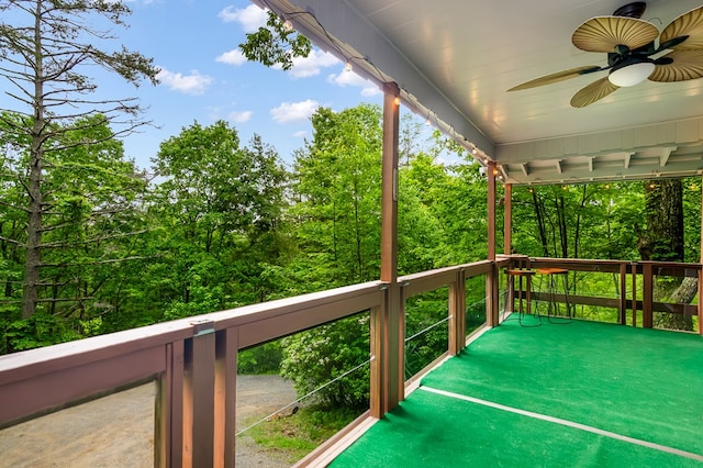 338 Canter Ct, Ellijay, GA 30540 - wooden terrace featuring a ceiling fan