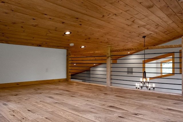 additional living space featuring vaulted ceiling, wood-type flooring, and wooden ceiling