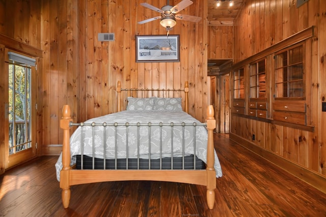 686 Lake Dr N, Morganton, GA 30560 - bedroom with wood walls, hardwood / wood-style floors, and lofted ceiling