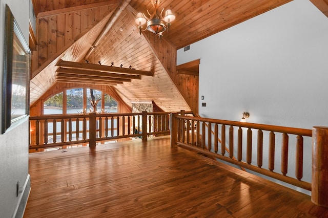 686 Lake Dr N, Morganton, GA 30560 - additional living space featuring a chandelier, hardwood / wood-style flooring, and wood ceiling
