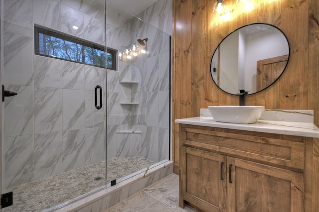 84 Grant Ln, Mineral Bluff, GA 30559 - full bathroom with a stall shower, vanity, and marble finish flooring