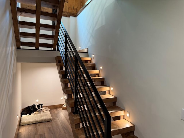 84 Grant Ln, Mineral Bluff, GA 30559 - staircase featuring wood finished floors and baseboards