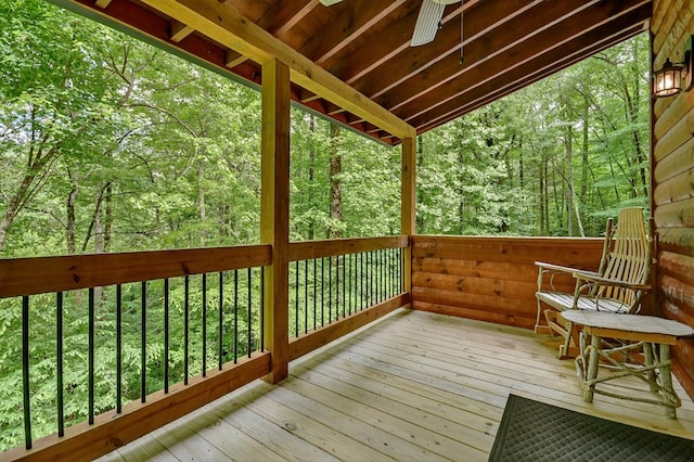4527 Gates Chapel Rd, Ellijay, GA 30540 - deck with ceiling fan and a wooded view