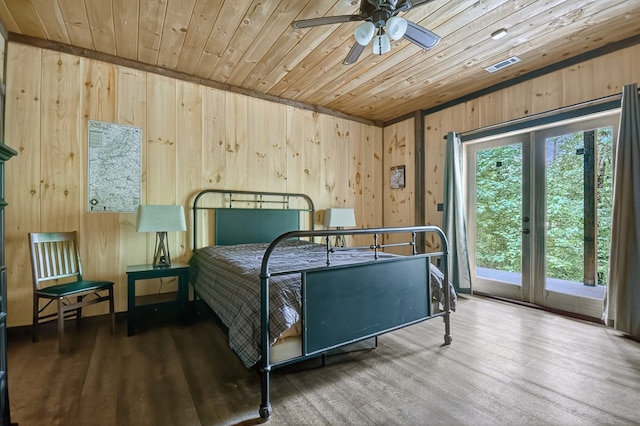 4527 Gates Chapel Rd, Ellijay, GA 30540 - bedroom with wood ceiling, wood walls, wood finished floors, and access to exterior