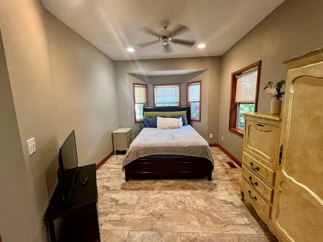 bedroom featuring ceiling fan