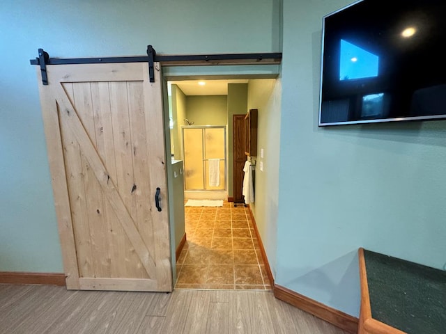 hallway with a barn door