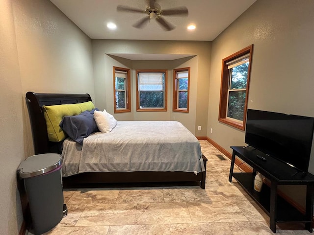 bedroom featuring ceiling fan