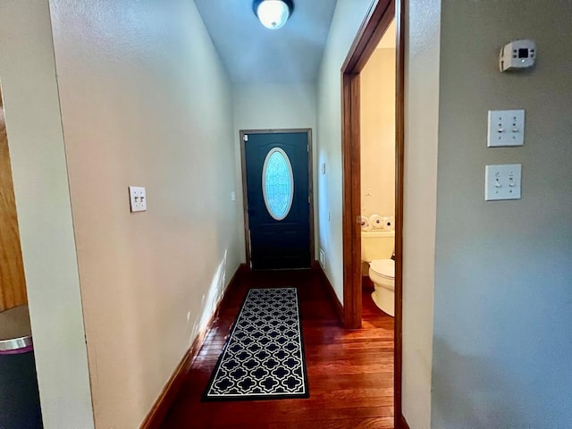 doorway with dark hardwood / wood-style flooring