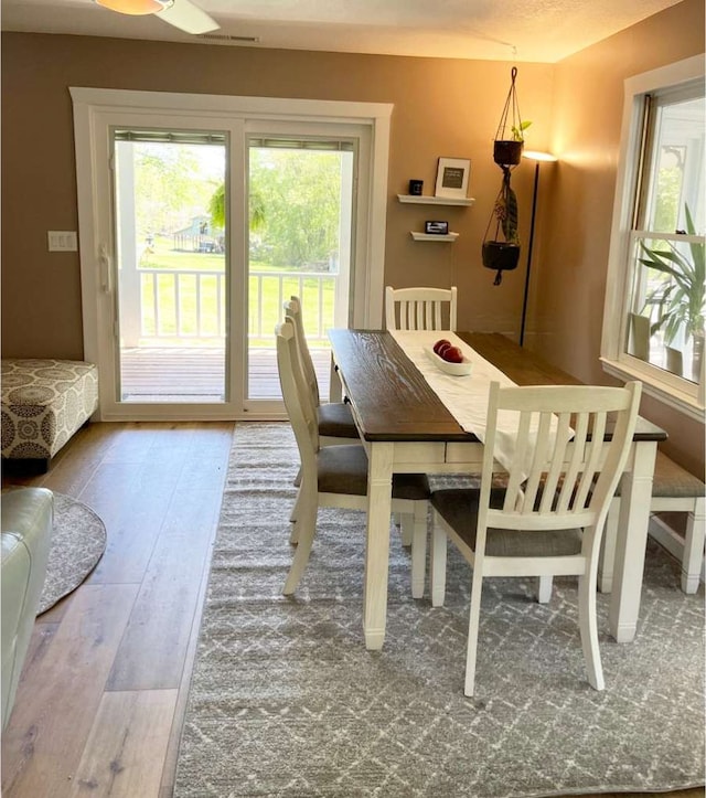 dining area with hardwood / wood-style flooring