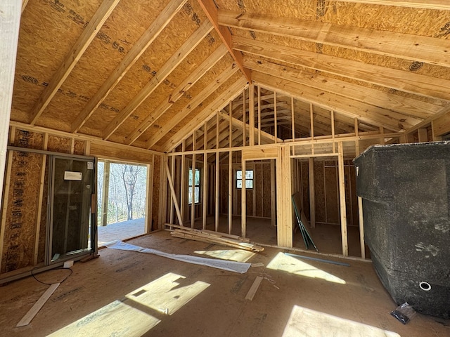 miscellaneous room featuring lofted ceiling