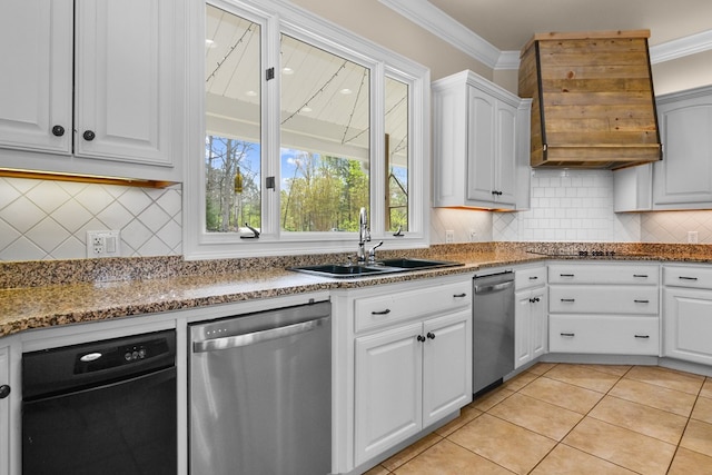 270 Milford Trl, Talking Rock, GA 30175 - kitchen with crown molding, white cabinetry, dishwasher, a sink, and backsplash