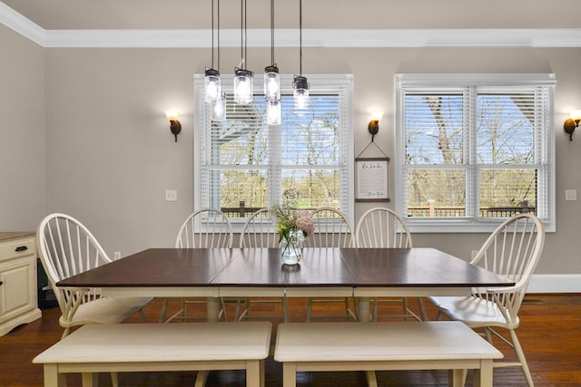 270 Milford Trl, Talking Rock, GA 30175 - dining space with ornamental molding, baseboards, and dark wood finished floors