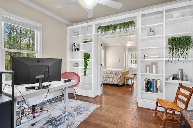 270 Milford Trl, Talking Rock, GA 30175 - office featuring a ceiling fan, crown molding, and wood finished floors