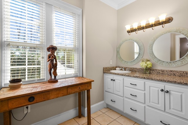 270 Milford Trl, Talking Rock, GA 30175 - bathroom featuring a sink, ornamental molding, tile patterned flooring, and a healthy amount of sunlight
