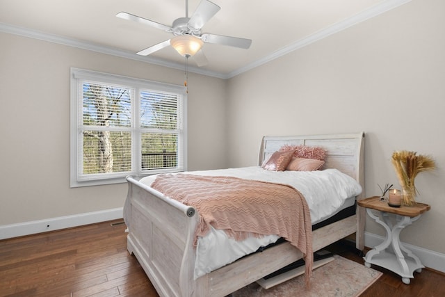270 Milford Trl, Talking Rock, GA 30175 - bedroom with baseboards, ornamental molding, a ceiling fan, and dark wood finished floors