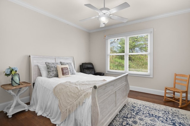 270 Milford Trl, Talking Rock, GA 30175 - bedroom with crown molding, baseboards, ceiling fan, and dark wood-type flooring