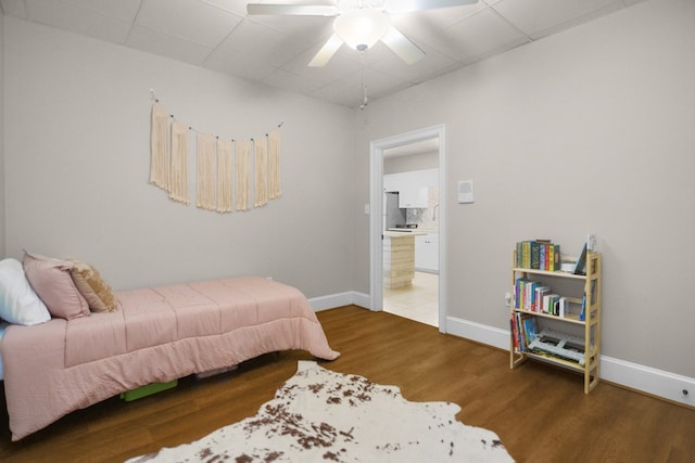 270 Milford Trl, Talking Rock, GA 30175 - bedroom featuring baseboards, a ceiling fan, connected bathroom, and wood finished floors