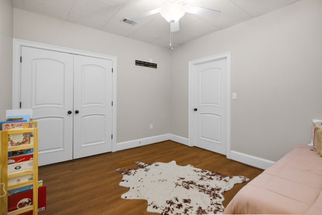 270 Milford Trl, Talking Rock, GA 30175 - bedroom with a closet, a ceiling fan, visible vents, wood finished floors, and baseboards