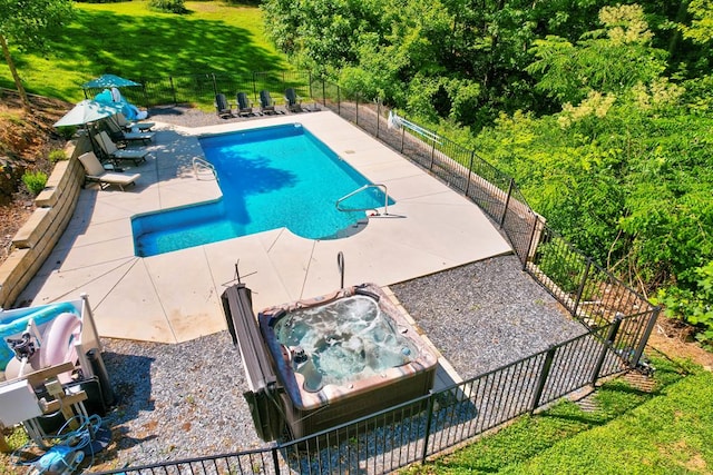 270 Milford Trl, Talking Rock, GA 30175 - view of pool featuring a fenced in pool, a patio, an in ground hot tub, and fence private yard
