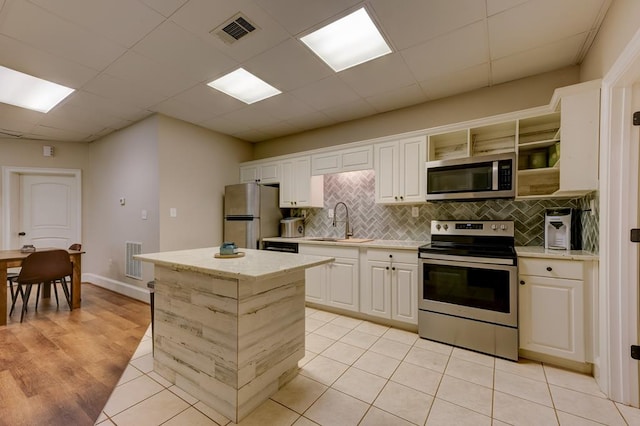 270 Milford Trl, Talking Rock, GA 30175 - kitchen featuring tasteful backsplash, a center island, visible vents, appliances with stainless steel finishes, and a sink