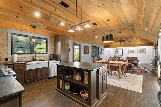 1667 S Old Federal Rd, Chatsworth, GA 30705 - kitchen with a sink, dishwasher, dark countertops, dark wood-type flooring, and wooden ceiling