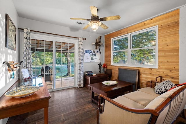 1667 S Old Federal Rd, Chatsworth, GA 30705 - sitting room featuring ceiling fan, wooden walls, and wood finished floors