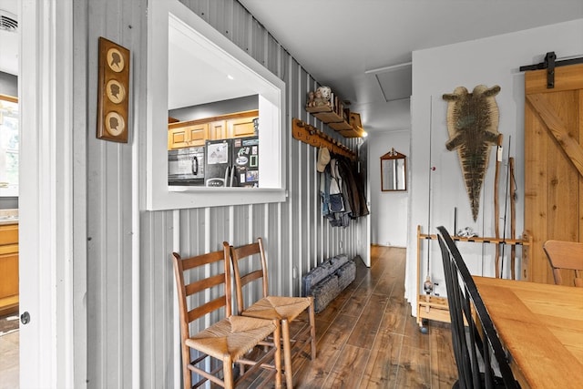 1667 S Old Federal Rd, Chatsworth, GA 30705 - hall with dark wood-style flooring and a barn door