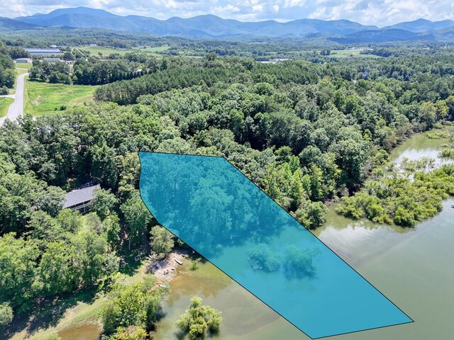 bird's eye view featuring a water and mountain view