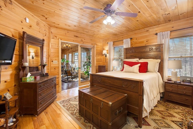 226 Shepherds Walk, Morganton, GA 30560 - bedroom with wood walls, light wood-type flooring, wooden ceiling, and access to exterior