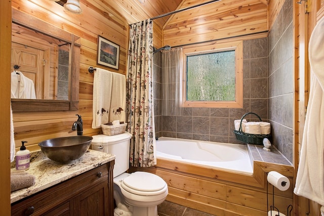 226 Shepherds Walk, Morganton, GA 30560 - bathroom with toilet, wooden walls, vanity, and wooden ceiling